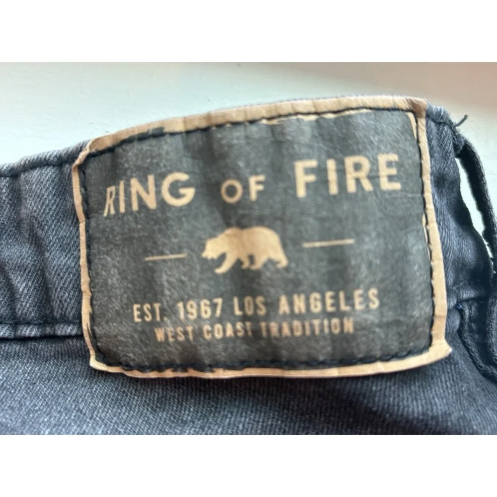 Ring of Fire Mens Black Distressed Straight Stretch Jeans 33x29‎ Mid Rise Grunge